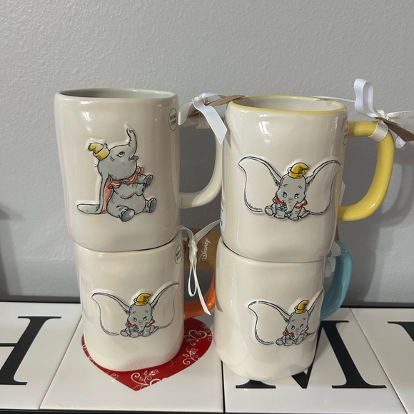Rae Dunn Disney DUMBO Double Sided Mug Set Of 4 Elephant FLY SKY SOAR DREAM NEW - Picture 1 of 10